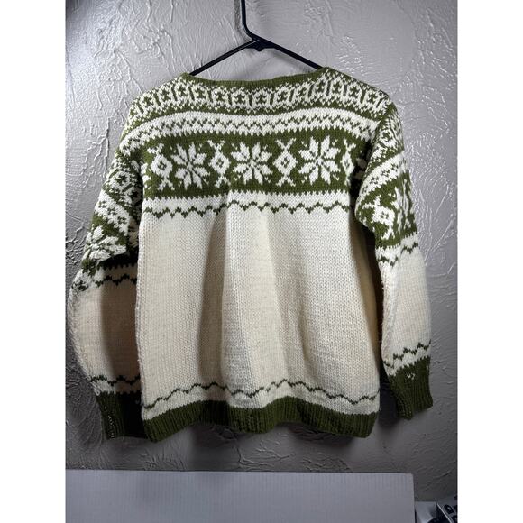 Handmade Fair Isle Nordic Style Sweater Womens Green Cream Size Small - Picture 1 of 5